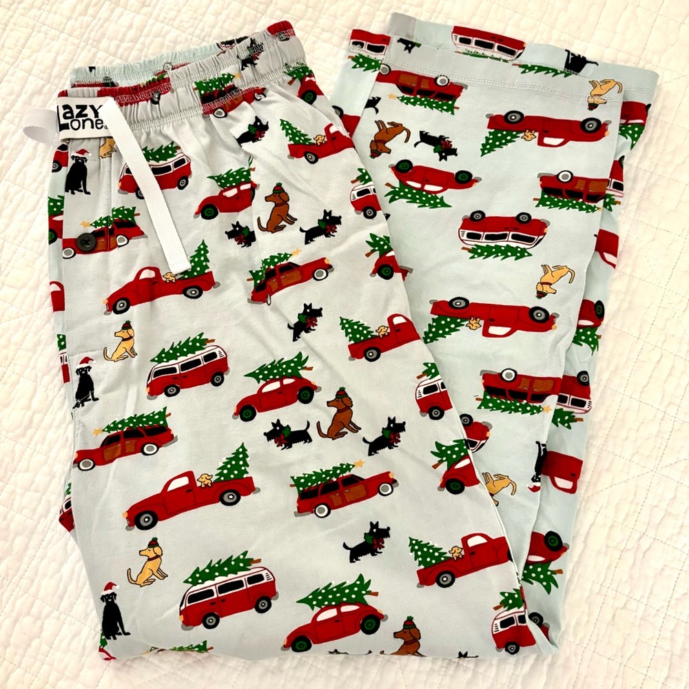 Lazy One Christmas Cars Lounge Pants Unisex Stretchy Cotton With Pockets Size L